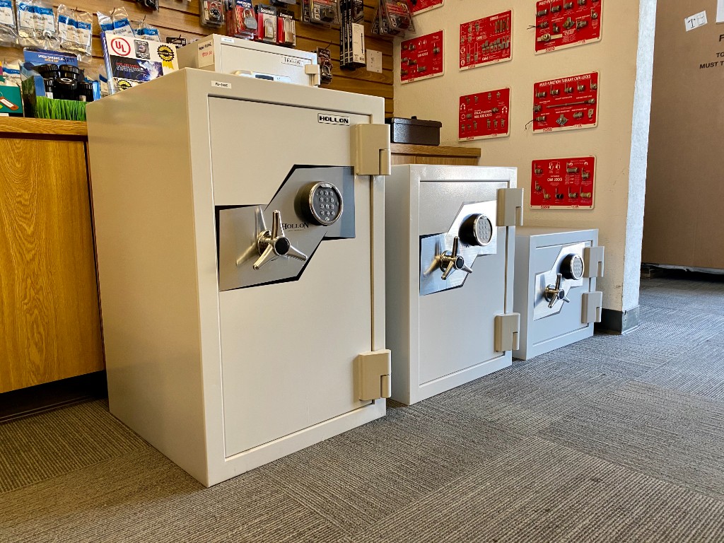 Hollon safes on display at the Orchard City Lock & Safe showroom in Campbell, CA
